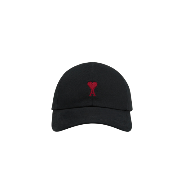 Casquette AMI Paris gabardine coton noir broderie cœur rouge