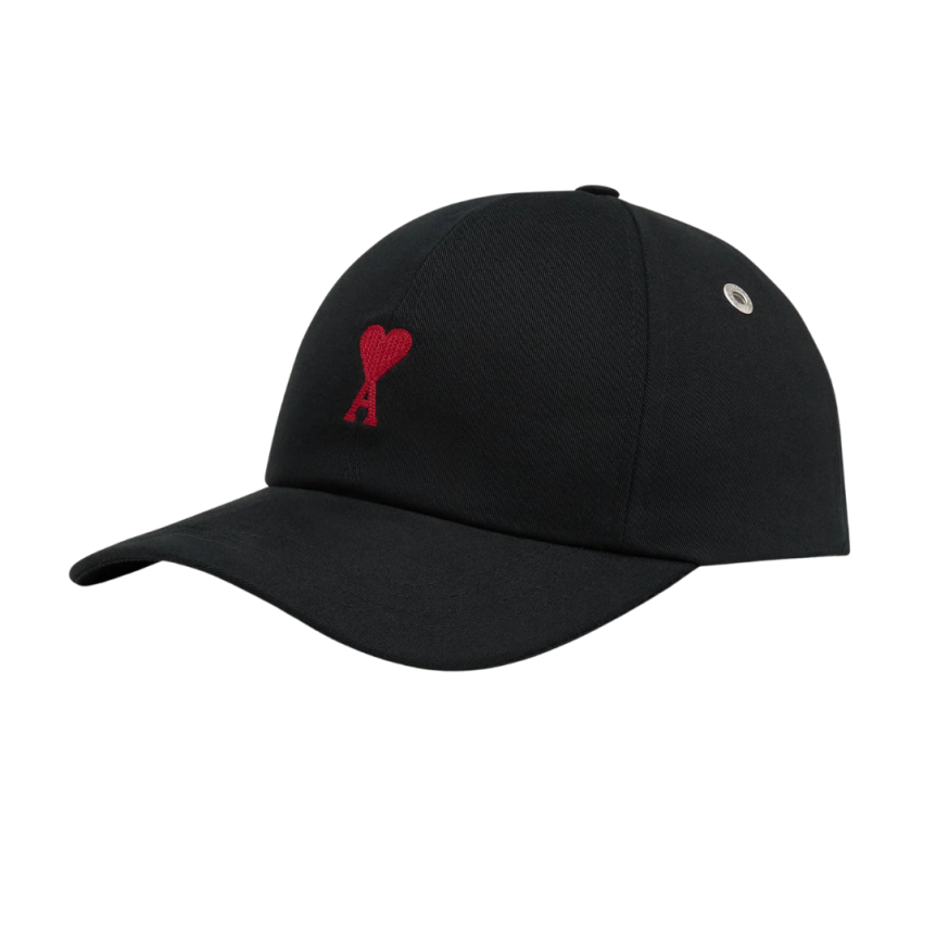 Casquette AMI Paris gabardine coton noir broderie cœur rouge