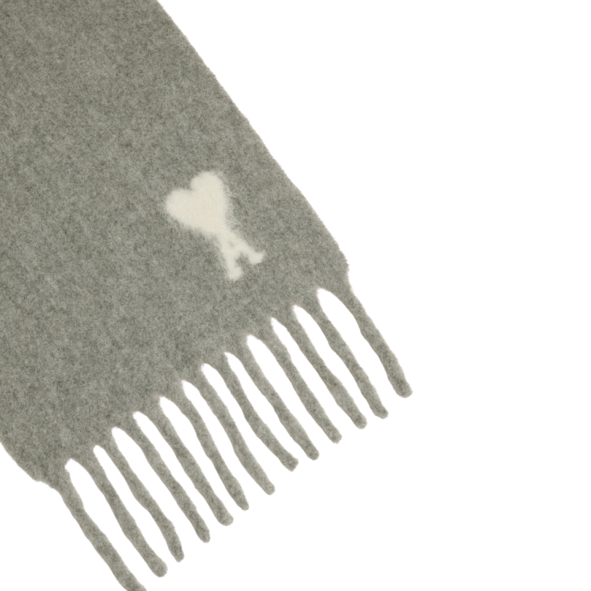 Echarpe oversize AMI Paris alpaga mélangé gris cœur blanc