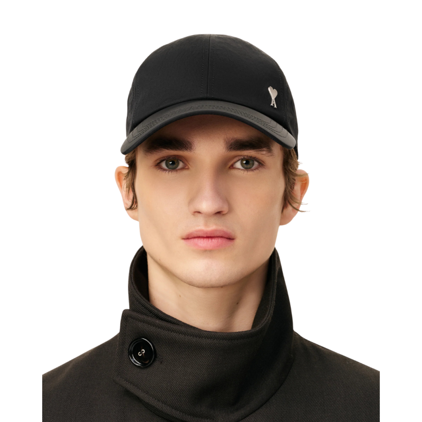 Casquette AMI Paris sergé nylon froissé noir cœur métal
