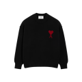 Pull col rond laine mérinos noir ami de cœur rouge
