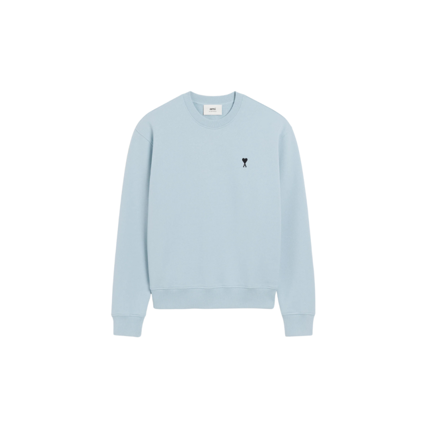 Sweatshirt AMI Paris col rond coton bleu ciel Ami de cœur noir