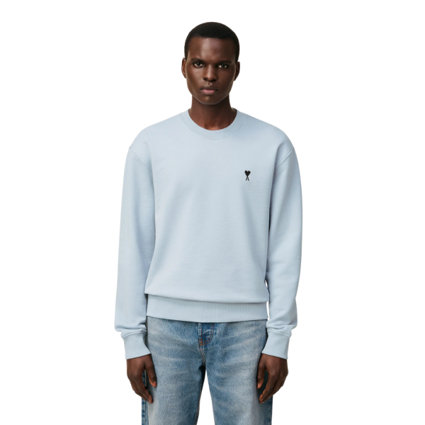 Sweatshirt AMI Paris col rond coton bleu ciel Ami de cœur noir