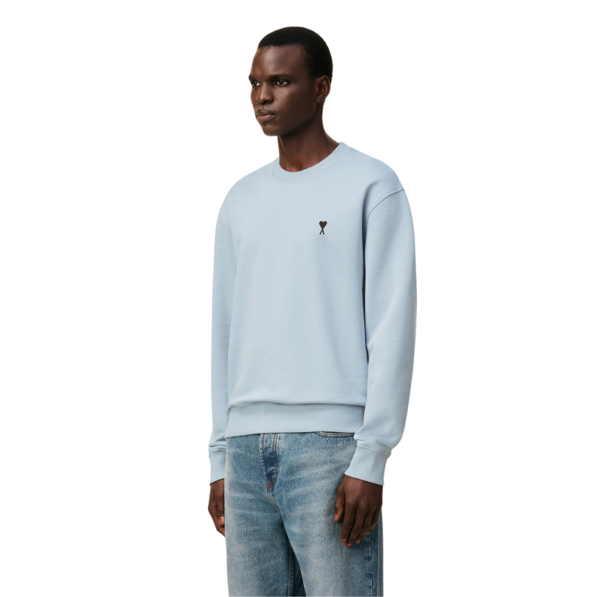 Sweatshirt AMI Paris col rond coton bleu ciel Ami de cœur noir