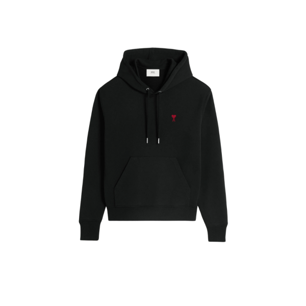 Sweatshirt à capuche Hoodie AMI Paris coton noir ami de cœur rouge