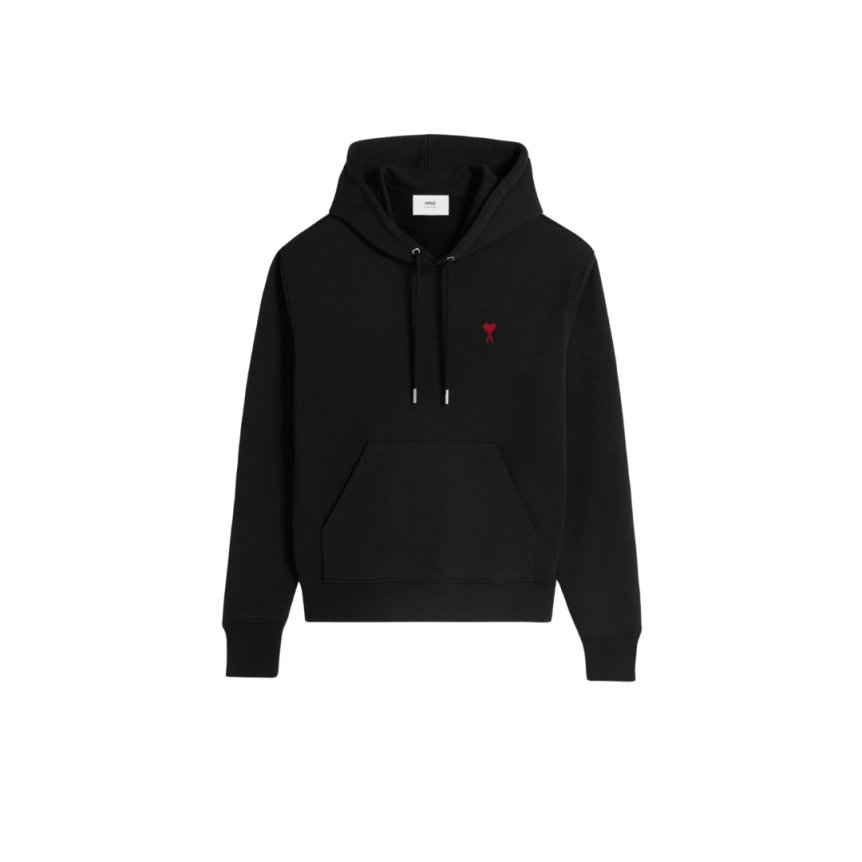 Sweatshirt à capuche Hoodie AMI Paris coton noir ami de cœur rouge