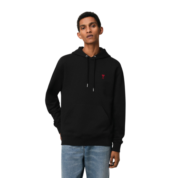 Sweatshirt à capuche Hoodie AMI Paris coton noir ami de cœur rouge