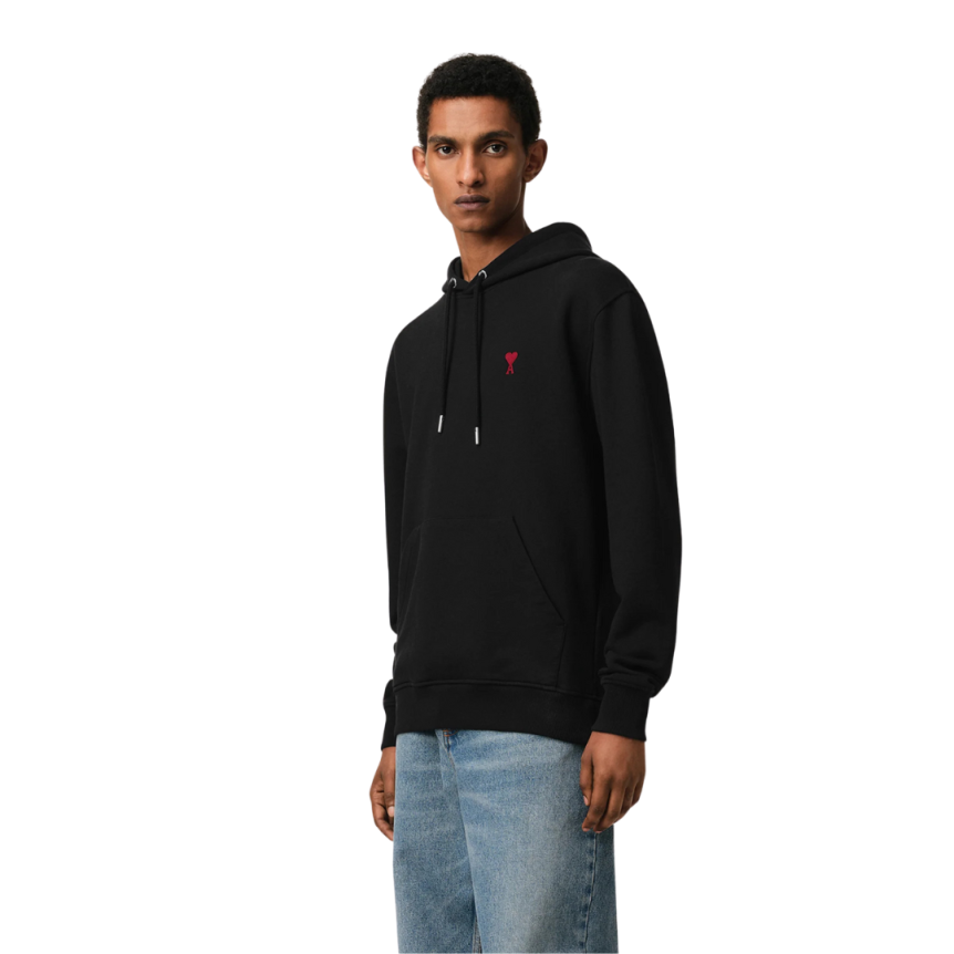 Sweatshirt à capuche Hoodie AMI Paris coton noir ami de cœur rouge