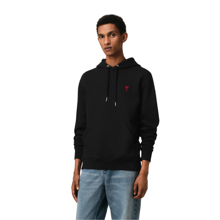 Sweatshirt à capuche Hoodie AMI Paris coton noir ami de cœur rouge