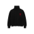 Pull col cheminée laine mérinos noir ami de cœur rouge