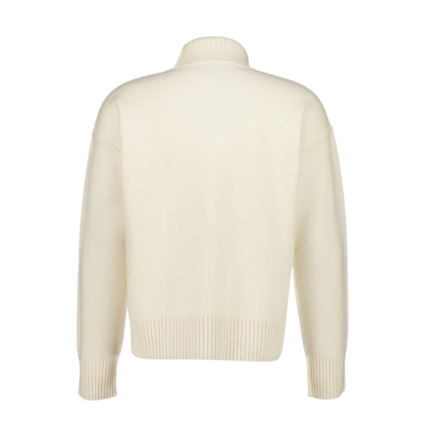 Pull col cheminée AMI Paris laine mérinos écru ami de cœur noir