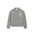 Pull col rond laine alpaga gris clair cœur blanc