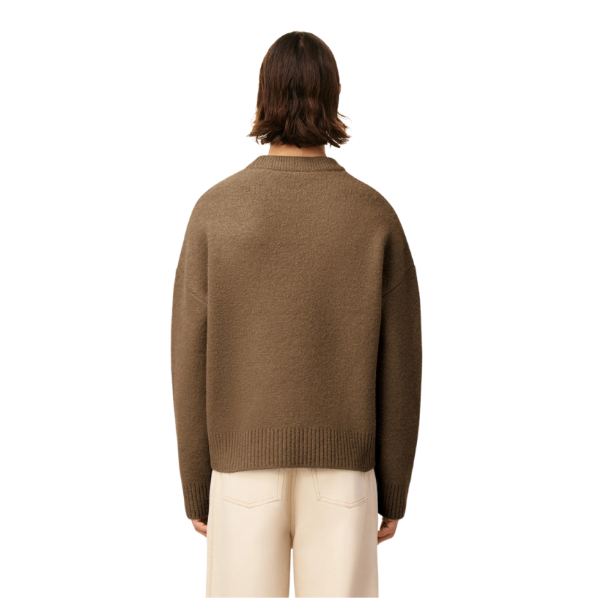 Pull col rond AMI Paris laine alpaga noisette cœur blanc