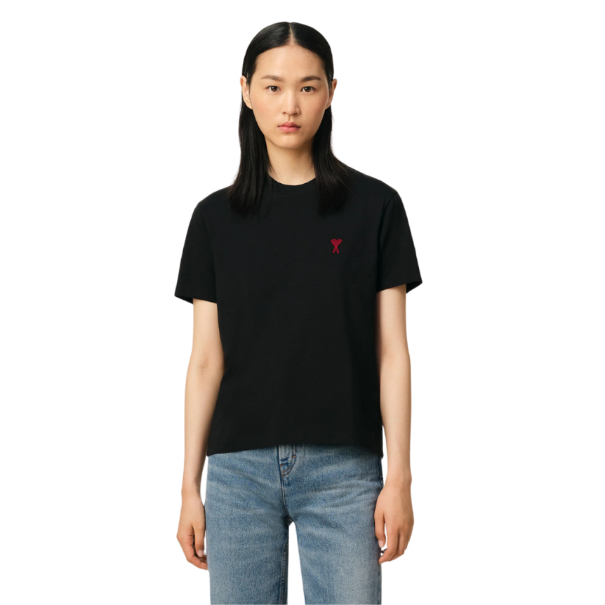 T-shirt AMI Paris col rond jersey coton bio noir cœur rouge
