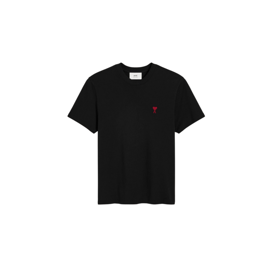 T-shirt AMI Paris col rond jersey coton bio noir cœur rouge