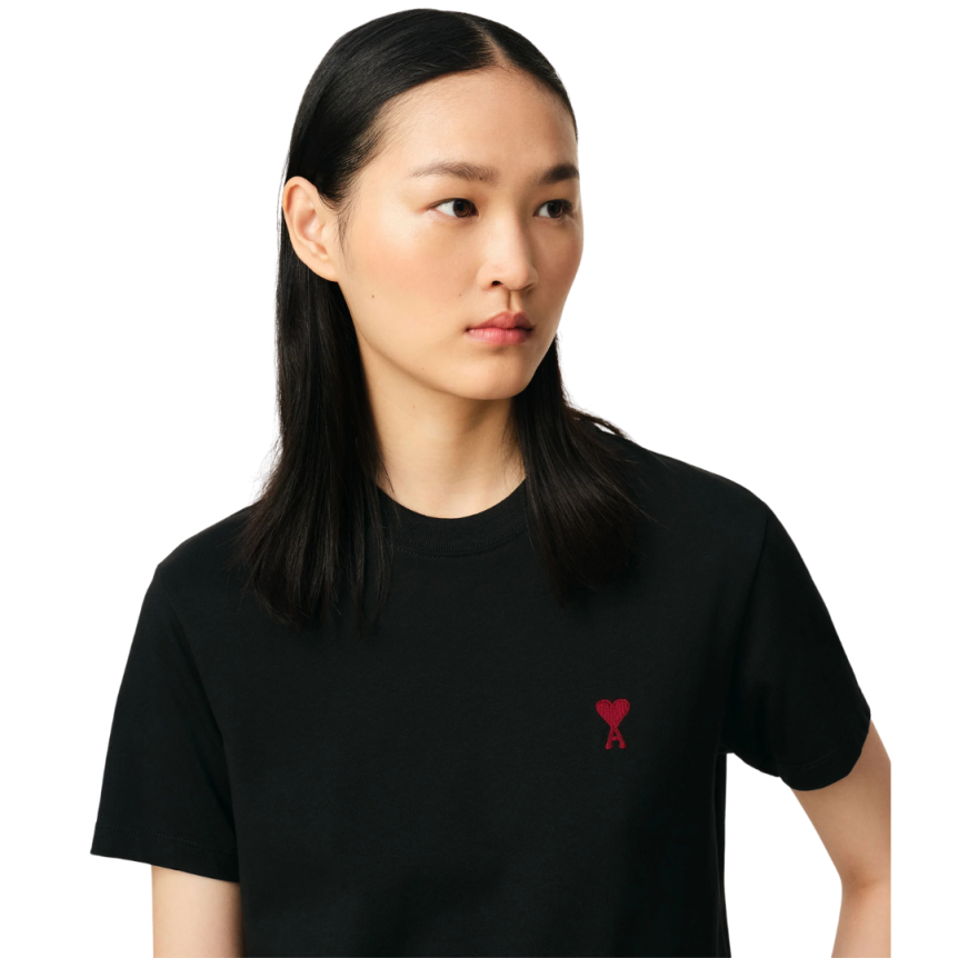 T-shirt AMI Paris col rond jersey coton bio noir cœur rouge