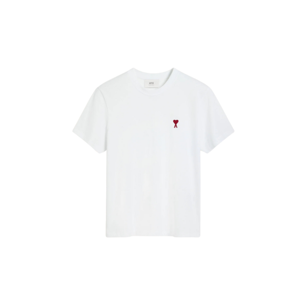 T-shirt AMI Paris col rond jersey coton bio blanc cœur rouge