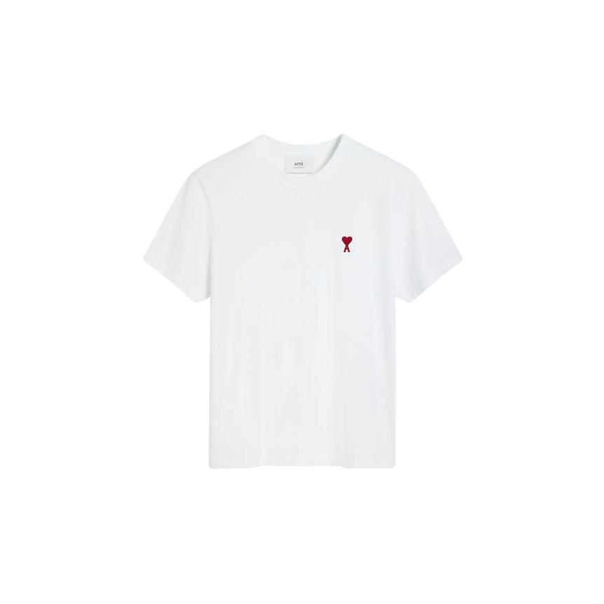 T-shirt AMI Paris col rond jersey coton bio blanc cœur rouge