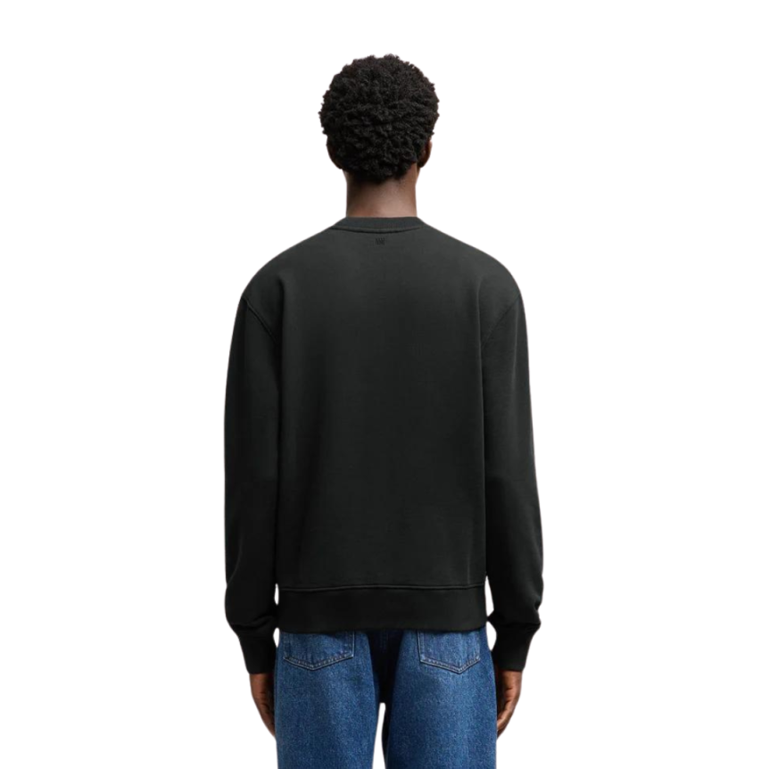 Sweatshirt AMI Paris col rond molleton coton bio non gratté noir logo cœur rouge