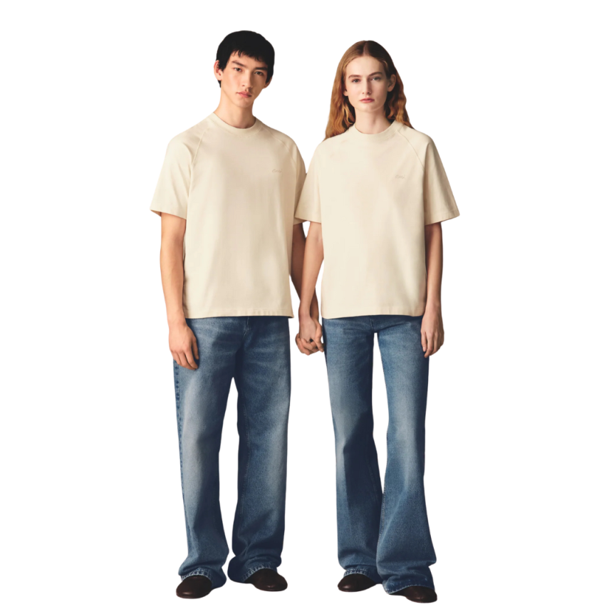 T-shirt AMI Paris jersey coton crème cœur ton sur ton