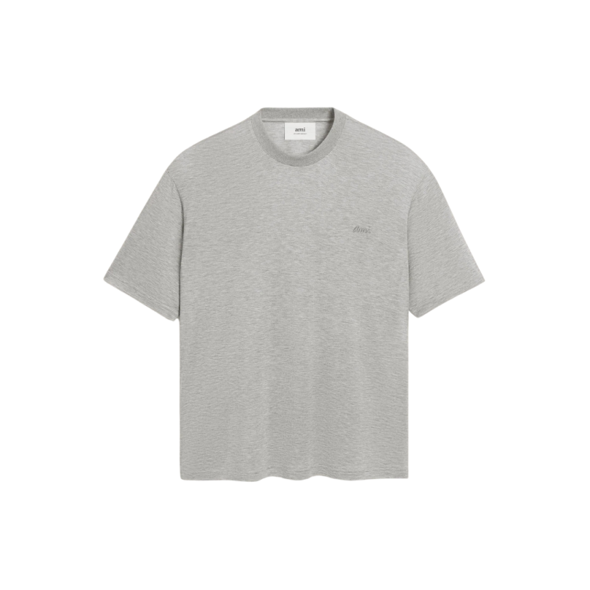 T-shirt AMI Paris jersey mercerisé coton soie gris clair ami ton sur ton