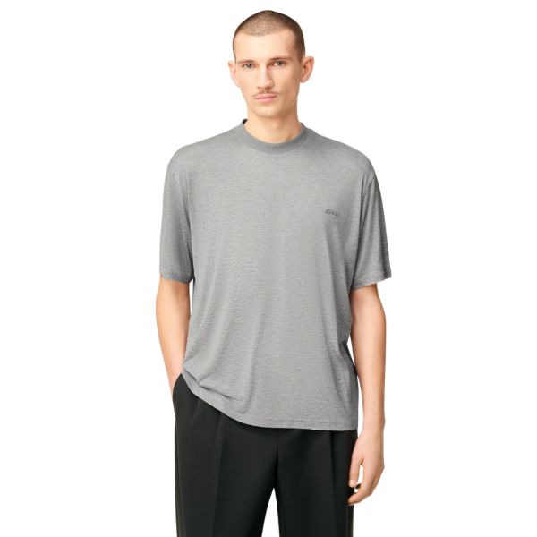 T-shirt AMI Paris jersey mercerisé coton soie gris clair ami ton sur ton