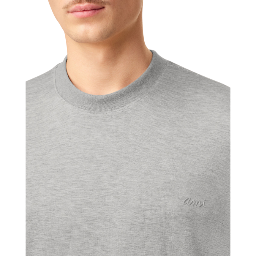 T-shirt AMI Paris jersey mercerisé coton soie gris clair ami ton sur ton