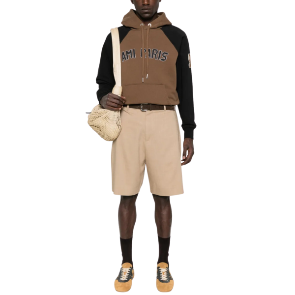 Sweatshirt à capuche Hoodie coton marron noir broderie AMI Paris