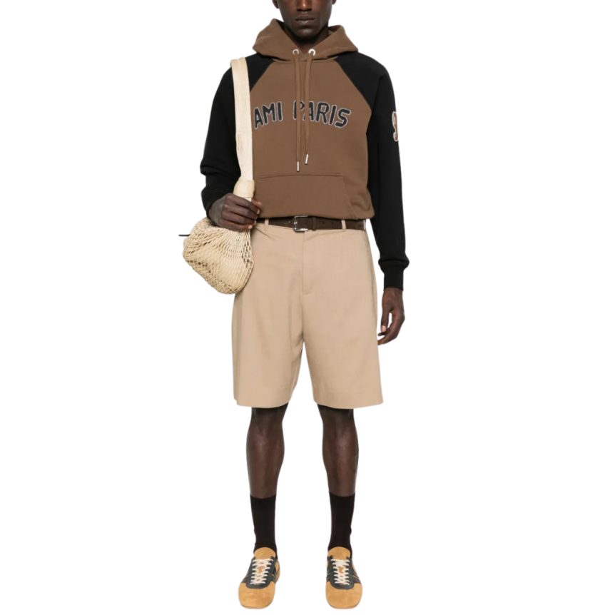 Sweatshirt à capuche Hoodie coton marron noir broderie AMI Paris