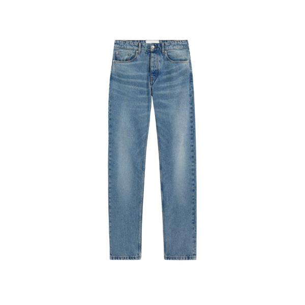 Jean AMI Paris Classic fit coton denim indigo délavé plaque cuir