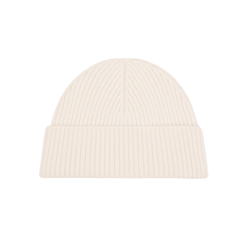 Bonnet AMI Paris maille laine mérinos feutrée blanc broderie cœur noir