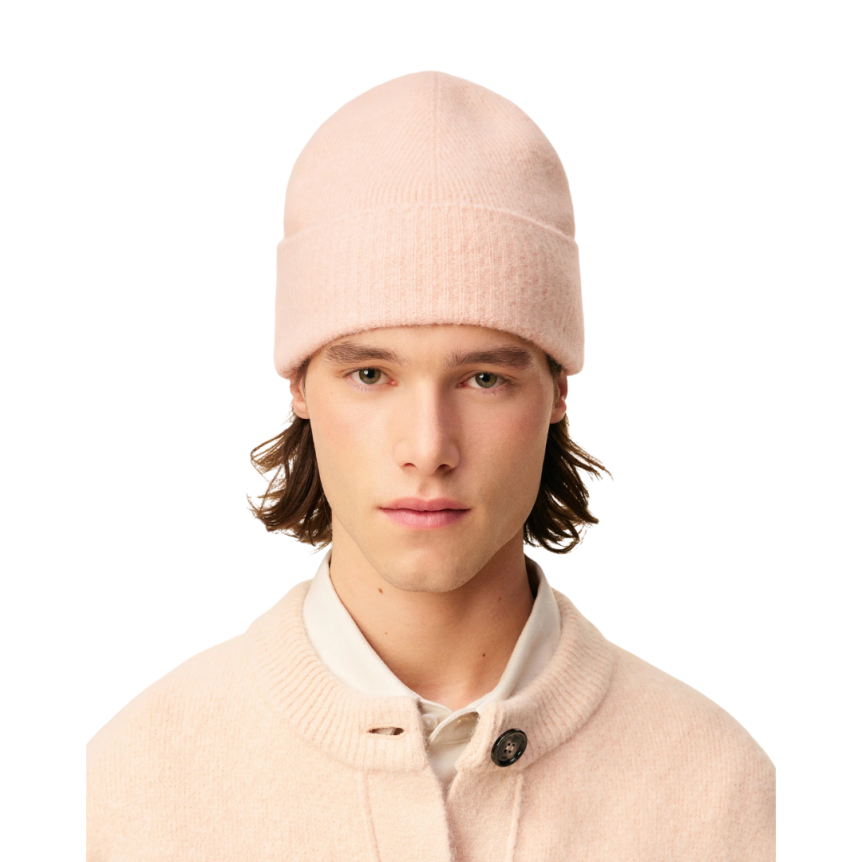 Bonnet AMI Paris maille laine alpaga rose cœur blanc
