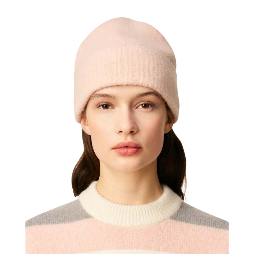 Bonnet AMI Paris maille laine alpaga rose cœur blanc
