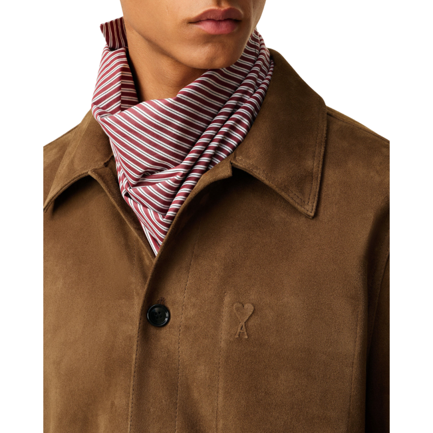 Veste boutonnée AMI Paris cuir suède chèvre marron cœur poitrine