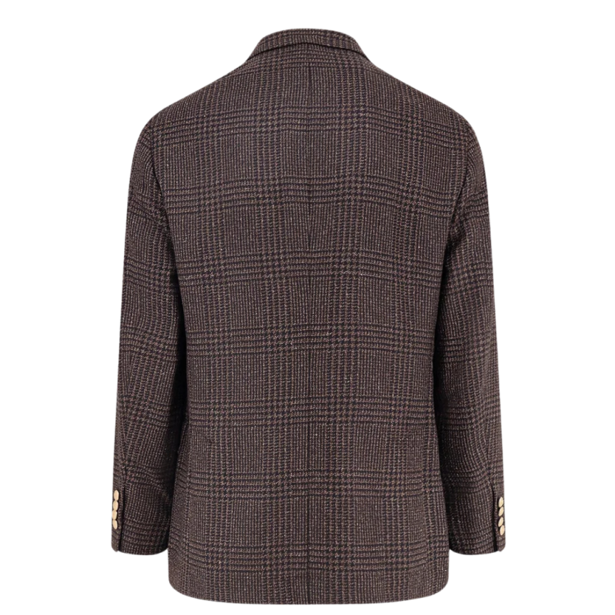 Veste croisée BRUNELLO CUCINELLI laine Prince de Galles marron chocolat