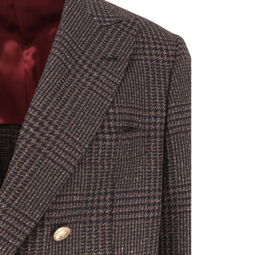 Veste croisée BRUNELLO CUCINELLI laine Prince de Galles marron chocolat