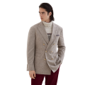 Veste demi croisée flanelle soie laine cachemire mouchetée carreaux beige