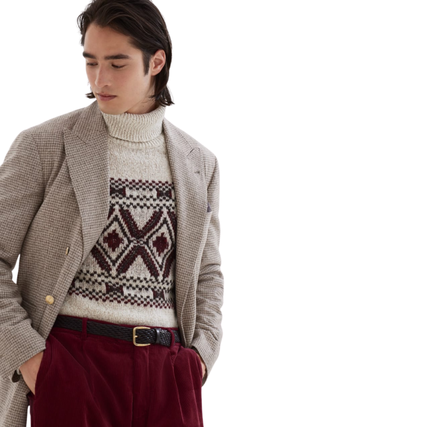 Veste demi croisée BRUNELLO CUCINELLI flanelle soie laine cachemire mouchetée carreaux beige