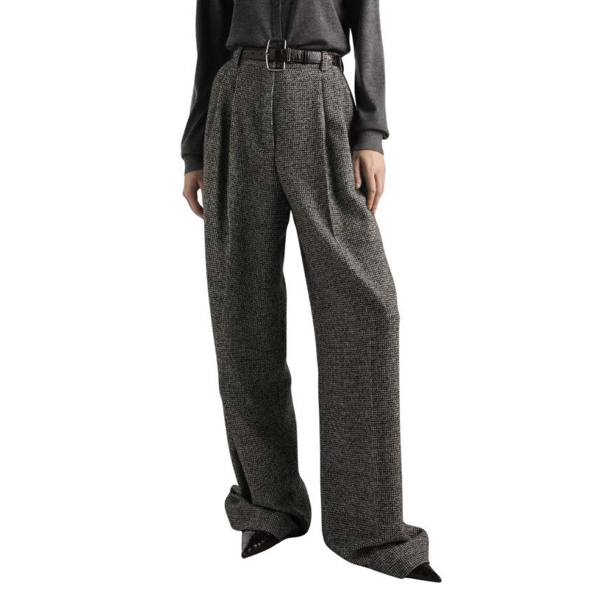 Pantalon laine mélangée DOLCE & GABBANA imprimé pois noir blanc