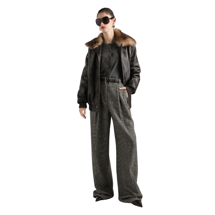 Pantalon laine mélangée DOLCE & GABBANA imprimé pois noir blanc