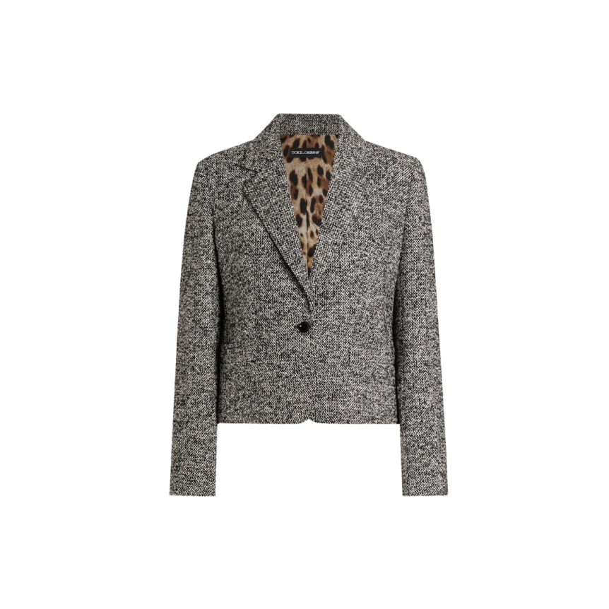 DOLCE & GABBANA Veste courte laine mélangée pois noir blanc