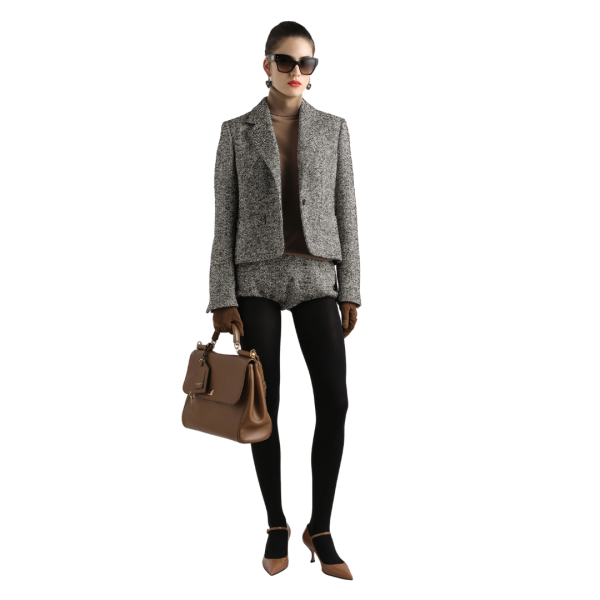 DOLCE & GABBANA Veste courte laine mélangée pois noir blanc