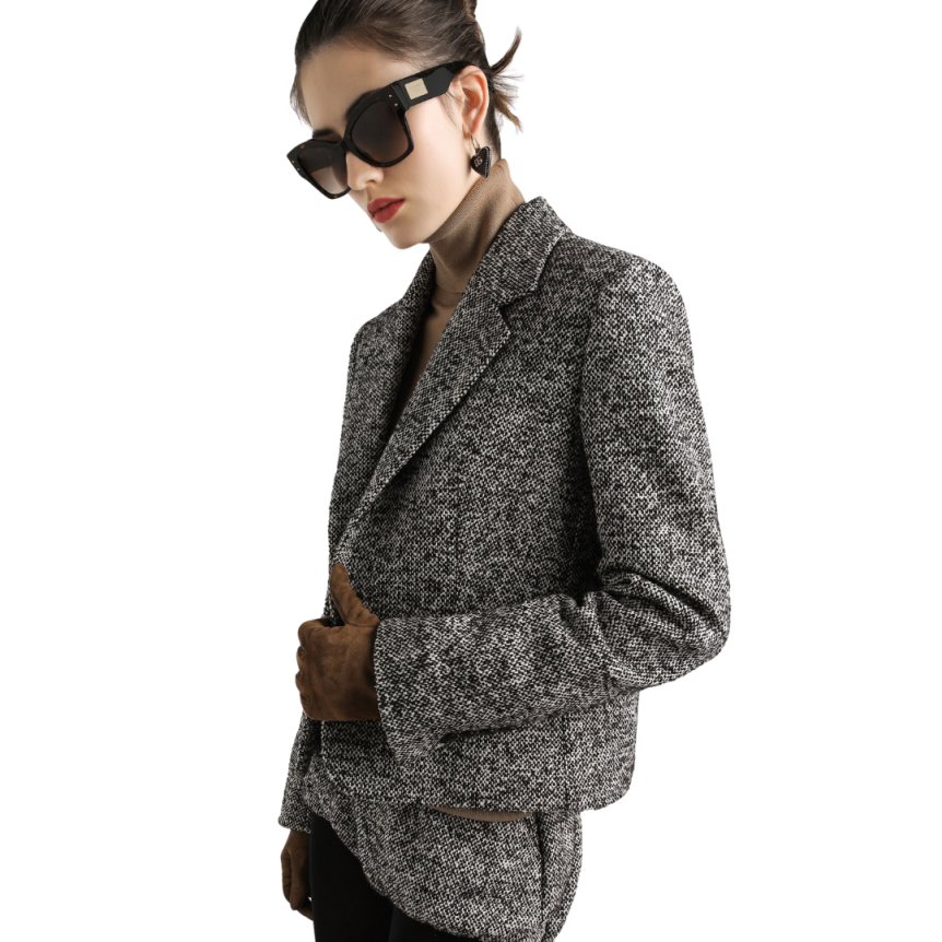 DOLCE & GABBANA Veste courte laine mélangée pois noir blanc