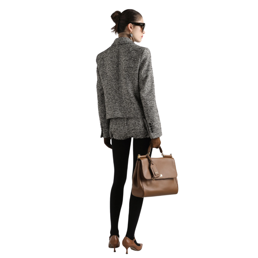 DOLCE & GABBANA Veste courte laine mélangée pois noir blanc