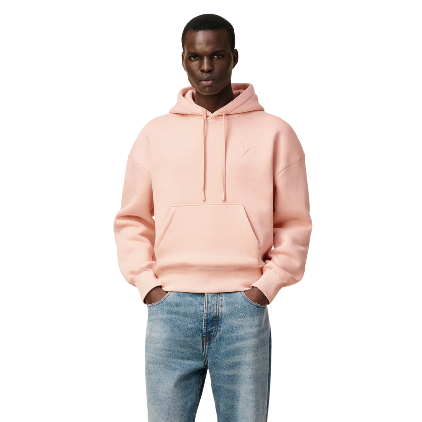 Sweatshirt à capuche Ami de Coeur molleton gratté coton polyester rose saumon