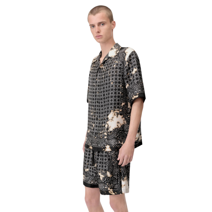 Chemise bowling AMIRI soie noire motif bandana bleach