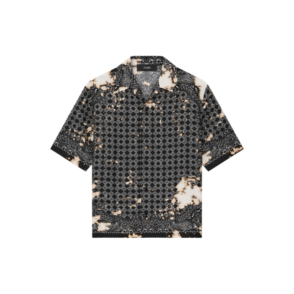 Chemise bowling AMIRI soie noire motif bandana bleach