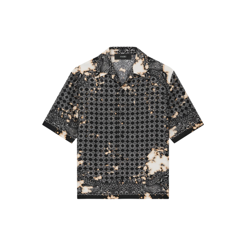 Chemise bowling AMIRI soie noire motif bandana bleach