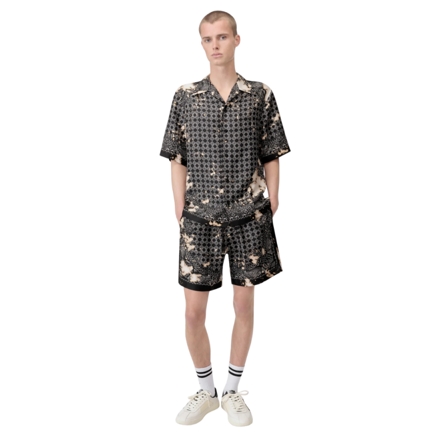 Chemise bowling AMIRI soie noire motif bandana bleach