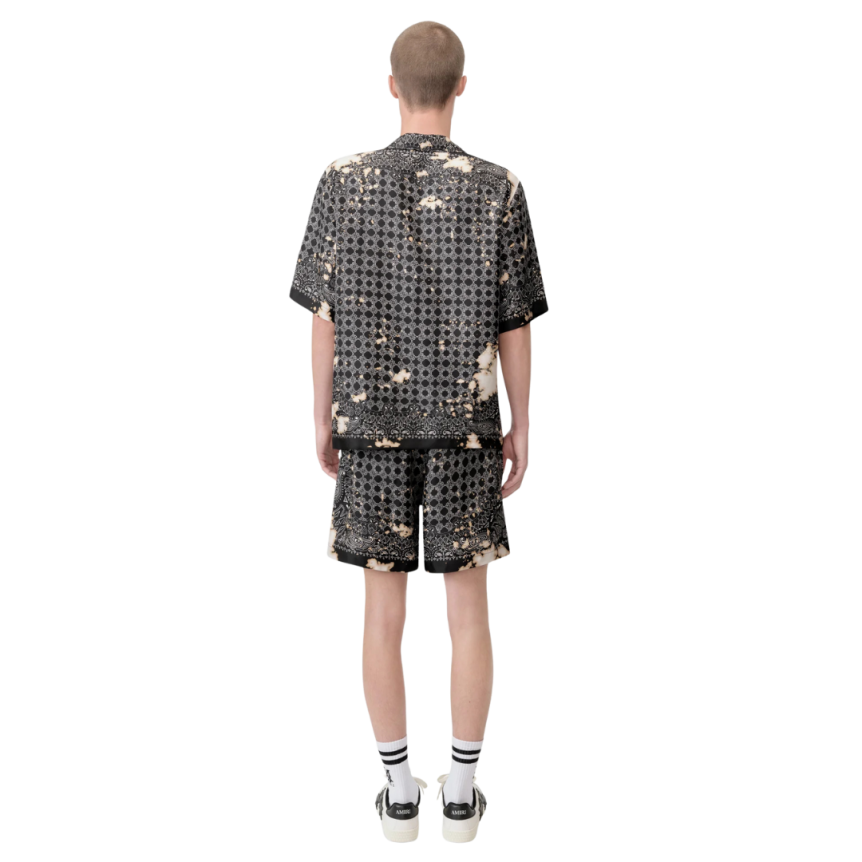 Chemise bowling AMIRI soie noire motif bandana bleach